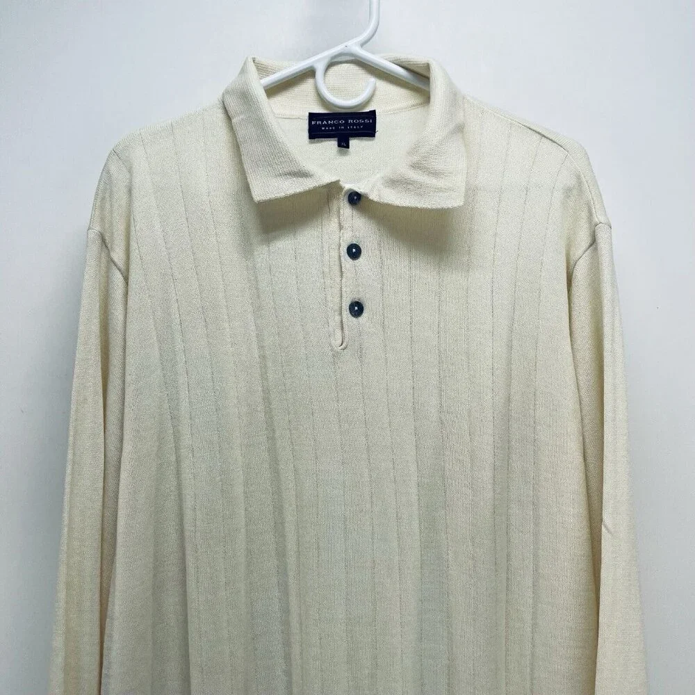 Franco Rossi Sweater Size XL Men’s Merino Wool Blend Long Sleeve Button Cream